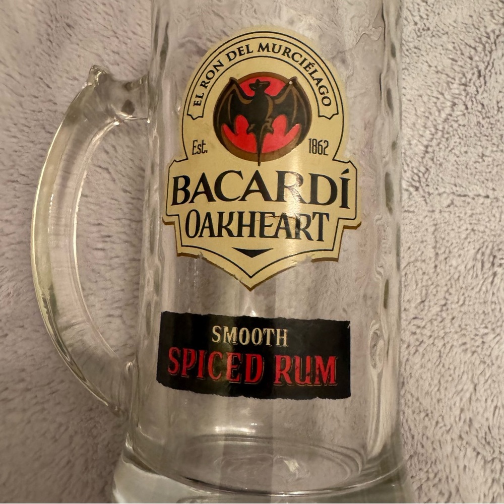 Bacardi Oakheart Spiced Rum Beer Mug‎ Glass 6.25” Barware